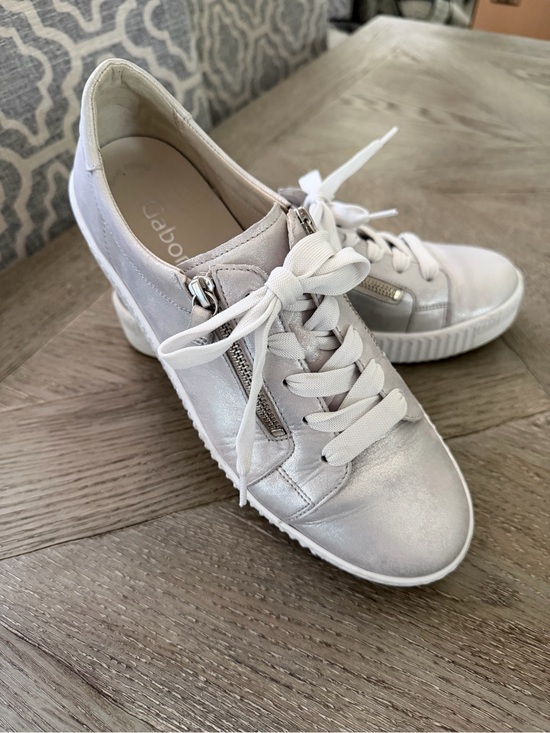 Gabor Shoes - Gabor Silver Metallic Lace-Up Sneakers with Side Zipper US 9.5 EU 7.5